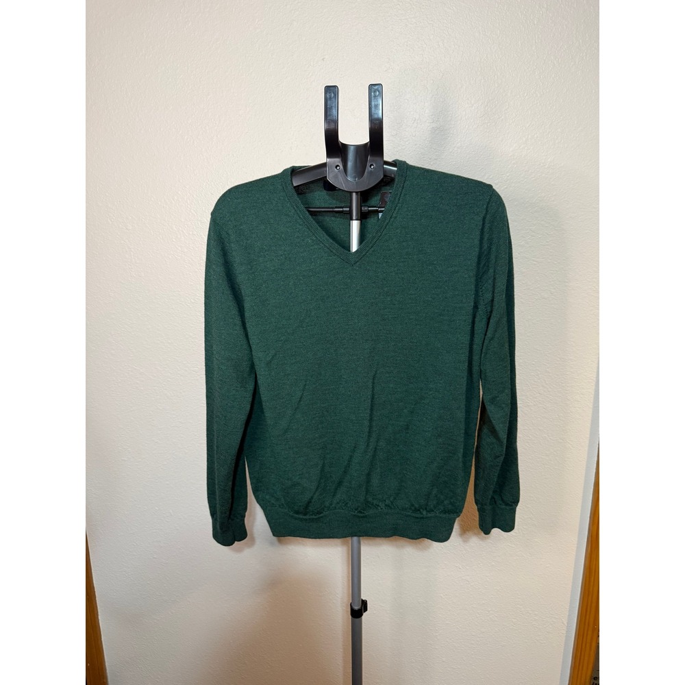 J.Crew Mens V-Neck Sweater Green 100% Merino Wool Size Large Knit Pullover
